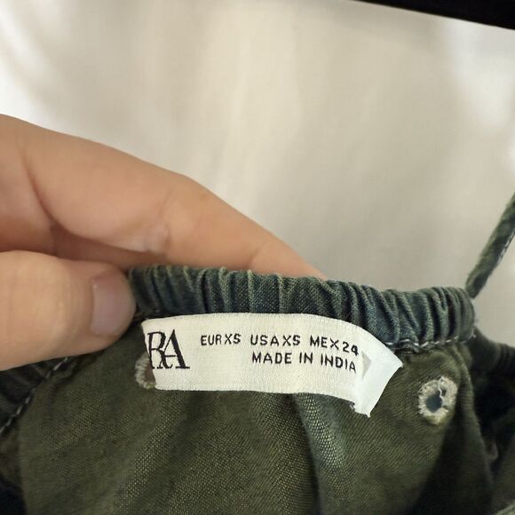 Zara Crop Top Women's XS Solid Green Polka Dot 100% Cotton One Strap - Picture 5 of 9